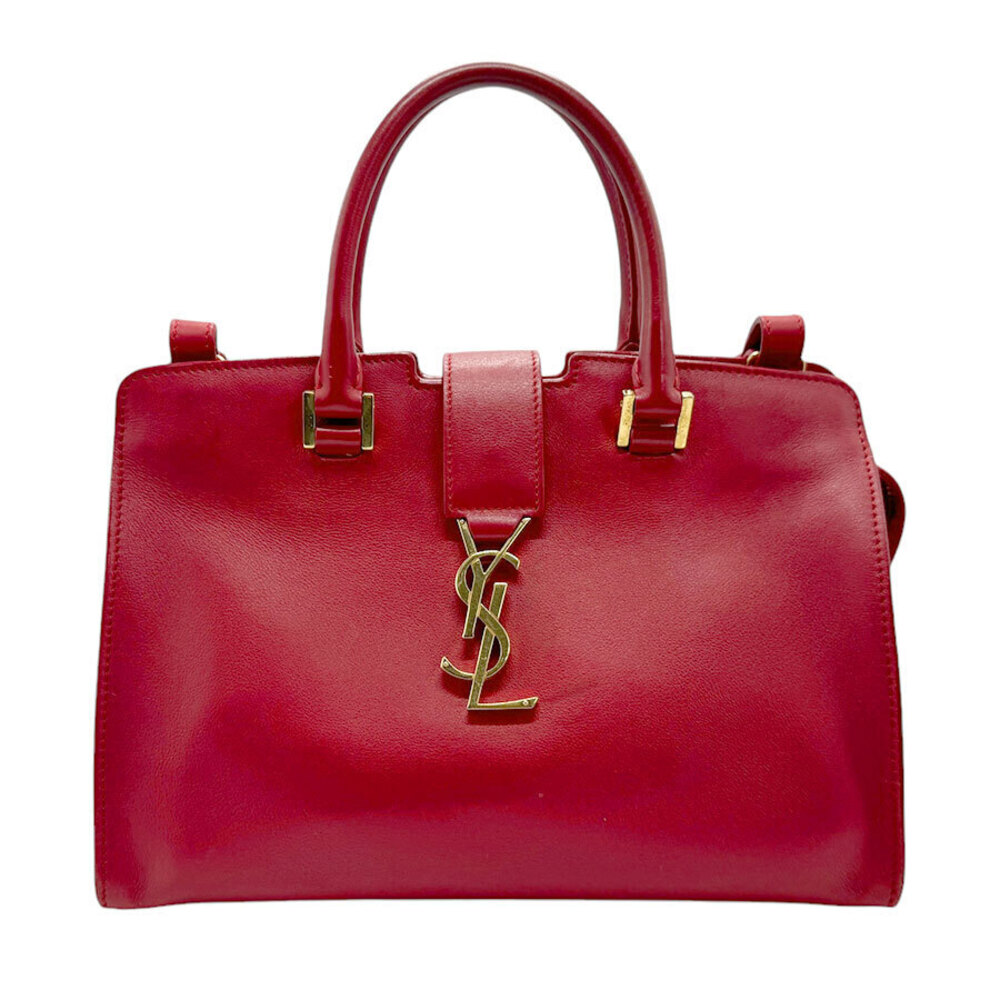 Saint Laurent Baby Cabas Shoulder Bag Handbag Leather Red